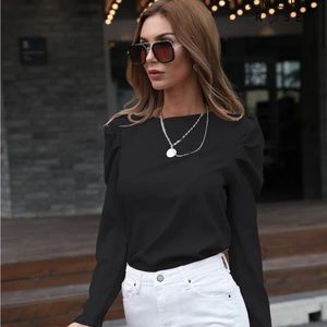 Puff Sleeve Black Blouse SHEIN